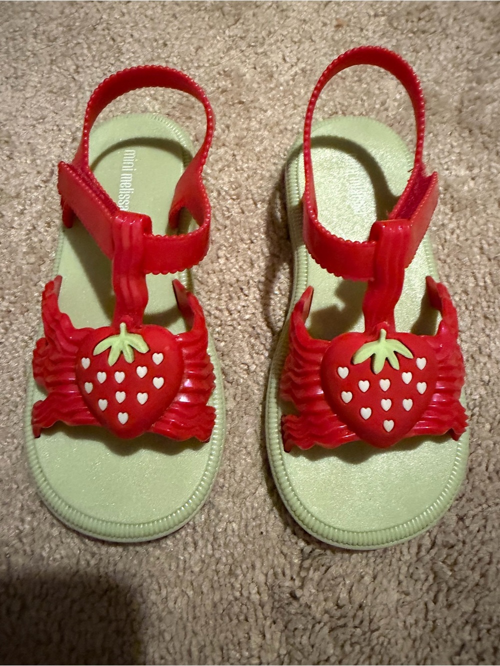 Mini Melissa Red Strawberry Sandals with Lime Footbed